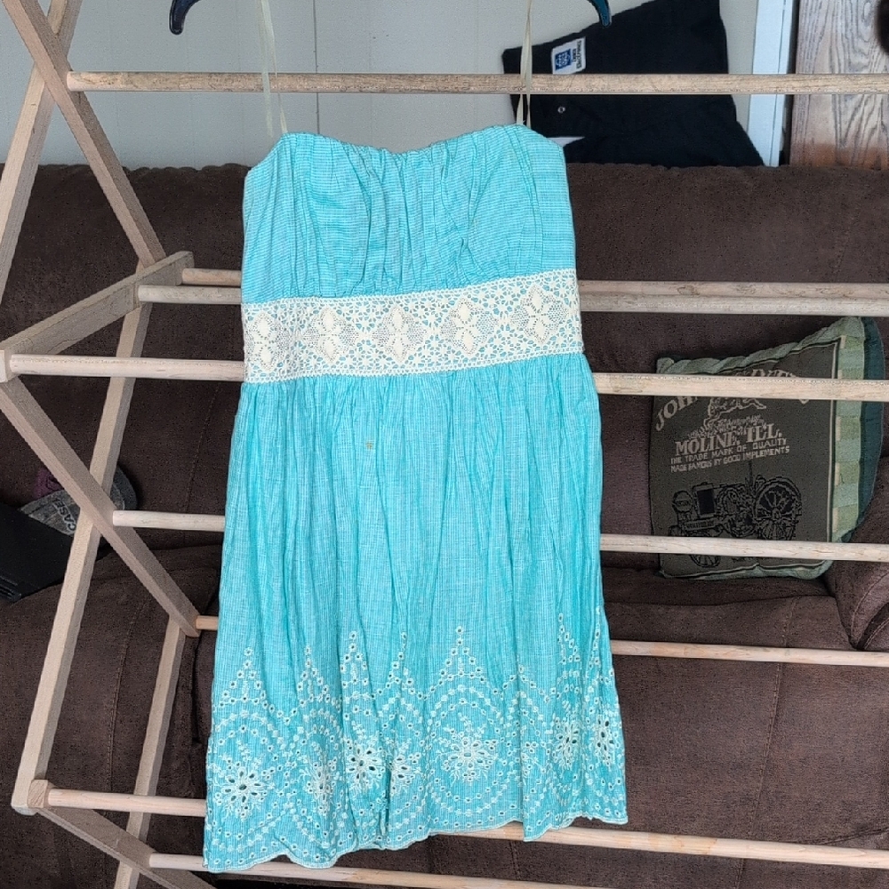 Blue Tiered Strapless Sundress